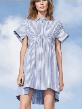 Striped Blue Shirt Dress - Lightweight Summer Tunic